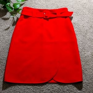 HALOGEN Petite Red A Line Midi Belted Skirt Size 12.  NWOT